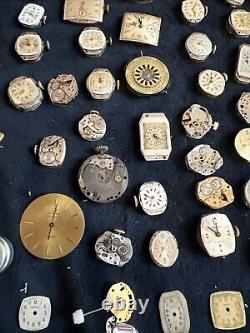 Huge Lot of Vtg Ant Watch & Pocket Watch Parts Movmt Dials Longines Omega Elgin