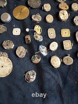 Huge Lot of Vtg Ant Watch & Pocket Watch Parts Movmt Dials Longines Omega Elgin