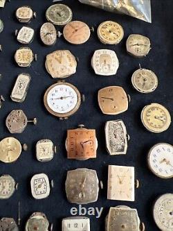 Huge Lot of Vtg Ant Watch & Pocket Watch Parts Movmt Dials Longines Omega Elgin