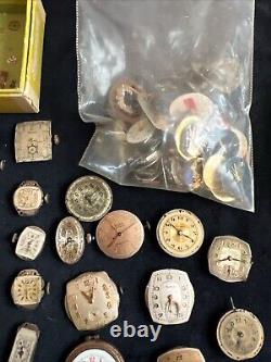 Huge Lot of Vtg Ant Watch & Pocket Watch Parts Movmt Dials Longines Omega Elgin