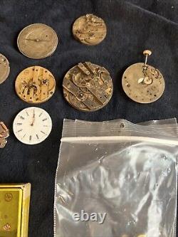 Huge Lot of Vtg Ant Watch & Pocket Watch Parts Movmt Dials Longines Omega Elgin