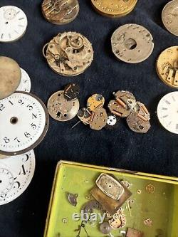 Huge Lot of Vtg Ant Watch & Pocket Watch Parts Movmt Dials Longines Omega Elgin