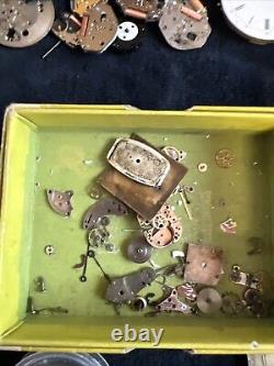 Huge Lot of Vtg Ant Watch & Pocket Watch Parts Movmt Dials Longines Omega Elgin