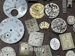 Huge Watch Parts Repair Lot Swiss Movements, Dials, Pocket Watches, Case Backs