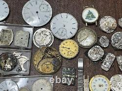 Huge Watch Parts Repair Lot Swiss Movements, Dials, Pocket Watches, Case Backs