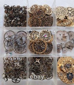 Huge lot Antique Verge Fusee pocket watch movement parts