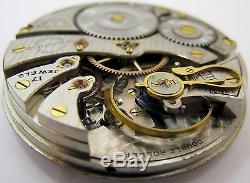 Illinois 706 16s Pocket Watch Movement 17 jewels 4 adj. For parts. OF red dot