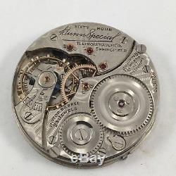 Illinois Bunn Special 60 Hour 23j Pocket Watch Movement Marked Dial Hands