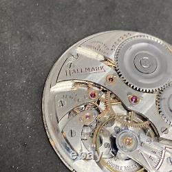 Illinois Hallmark Gr 509 Pocket Watch Movement Diamond End 14s 21j Ticking F6768