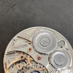 Illinois Hallmark Gr 509 Pocket Watch Movement Diamond End 14s 21j Ticking F6768