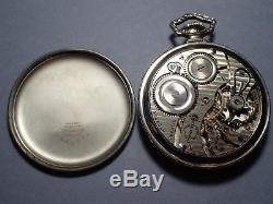 Illinois pocket watch open face 10K white gold filled Wadsworth case, 17 jewels