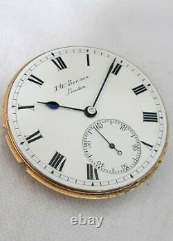 J. W. BENSON H. R. H. Pocket Watch Movement. FULL WORKING ORDER 1800s Field watch