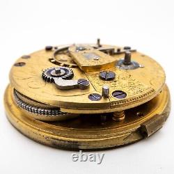 John Cottier of New York English Antique Fusee Pocket Watch Movement with Dial