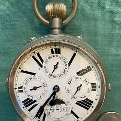 Large 70mm Moon phase Complicated Movement Cased Pocket Watch Chronograph