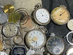Large pocket watch parts lot, Cases, Movements, face, and more