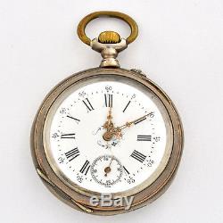 Late 19th C. Euro AVANCE RETARD POCKET WATCH 800 Silver Case Cylinder Movement