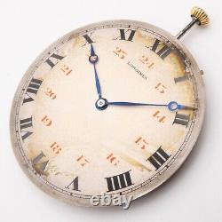 Longines 12.91 World War II Military Antique Pocket Watch Movement, 24-Hour Dial