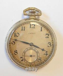 Longines White Gold Plated Open Face Pocket Watch 17J 3800764 3 Finger Movement