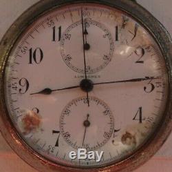 Longines chronograph pocket watch movement & enamel dial 43 mm. Stem to 12