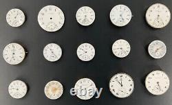 Lot (15) Pocket Watch Movement/Dials PARTS/REPAIR Elgin Waltham