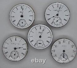 Lot Of 5 Antique Elgin Os 7j Pocket Watch Movements