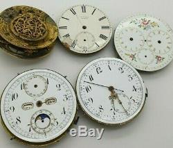 Lot Of 5 Pocket Watch Movements Minute Repetition, Calendar, Gmt, Fuse Etc