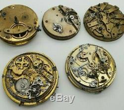 Lot Of 5 Pocket Watch Movements Minute Repetition, Calendar, Gmt, Fuse Etc