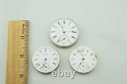 Lot of 3 Waltham Pocket Watch Movement Royal 17 Jewels 12s 8s For Spare Parts