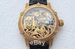 Luxury Swiss Pocket Watch Omega Movement 1923s SKELETON Skull, Freemason Masonic
