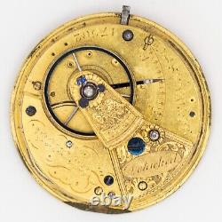 M. I. Tobias English Antique Fusee Pocket Watch Movement with Polychromatic Dial
