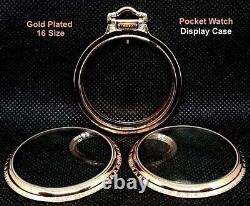MINT Gold Plated 16 Size Pocket Watch Display Case For any Lever Set Movement