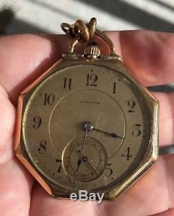 Marathon Octagon Pocket Watch Gallet Movement Ca. 1920 with Hand Chain