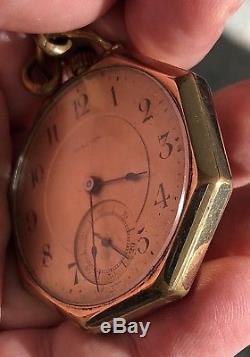 Marathon Octagon Pocket Watch Gallet Movement Ca. 1920 with Hand Chain