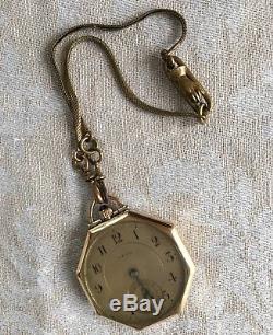 Marathon Octagon Pocket Watch Gallet Movement Ca. 1920 with Hand Chain