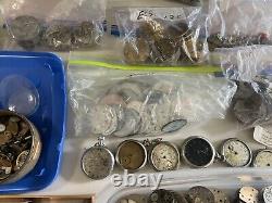 Massive Antique Bulk Lot 1000+ Pocket Watches-movements-parts Sold As-is