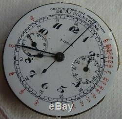 Medical Chronograph Pocket Watch movement & enamel dial 43 mm. In diameter