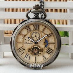 Men's Pocket Watch Rare Vintage Bronze Tourblllon Movement 24HR Sun Moon Dials