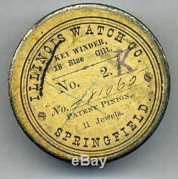 New-old-stock 18 size Illinois key wind pocket watch movement in original tin