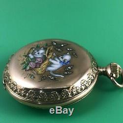 Old Longines Solid Gold 18k And Enamel Pocket Watch High Grade Movement