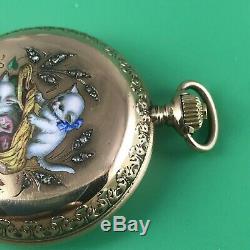 Old Longines Solid Gold 18k And Enamel Pocket Watch High Grade Movement