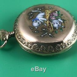 Old Longines Solid Gold 18k And Enamel Pocket Watch High Grade Movement