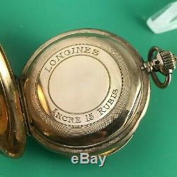 Old Longines Solid Gold 18k And Enamel Pocket Watch High Grade Movement