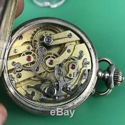Old Ulysse Nardin Silver Pocket Watch Chronograph High Grade Movement
