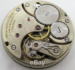 Omega 17 jewels 2 adj. Pocket watch movement & dial for part OF cal. 17LBSPN