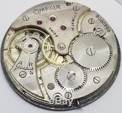 Omega 37.5L 15P Pocket Watch Movement 40 mm dial 1930s ticking F418
