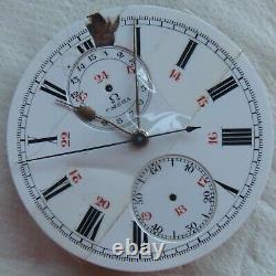 Omega Chronograph Pocket Watch movement & enamel dial 43 mm in diameter