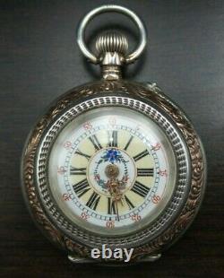 Ornate Antique Swiss 800 Silver Open Face Ladies Pocket Watch Engraved Movement