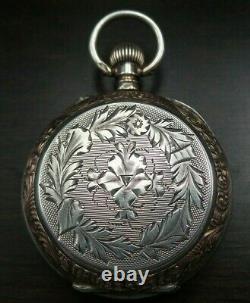 Ornate Antique Swiss 800 Silver Open Face Ladies Pocket Watch Engraved Movement