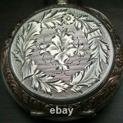Ornate Antique Swiss 800 Silver Open Face Ladies Pocket Watch Engraved Movement