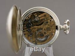 Ottoman Military Coat of Arms Silvered Roskopf Pocket Watch Engraved Movement